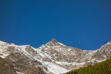 Landscape view of the snow-capped mountains in the alps of Switzerland