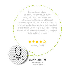 Client light user testimonial review layout template with profile photo placeholder