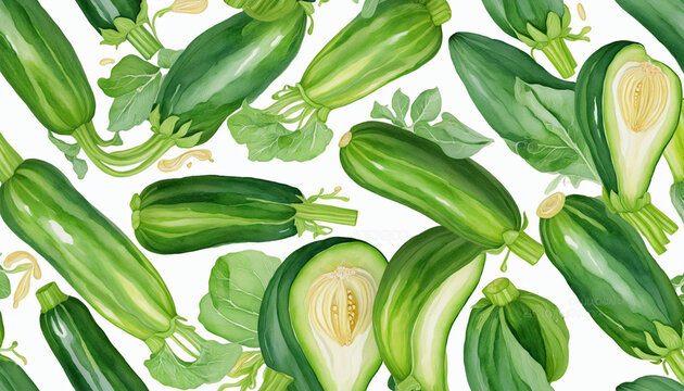 Watercolor illustration of zucchini   bright colors