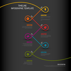Dark Infographic curved thin line Timeline Template with icons