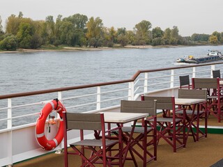 Diner in a ship sailing down the Rhine river, Dusseldorf, Germany