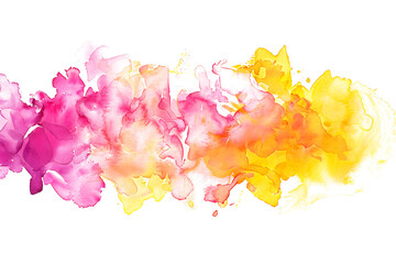 Yellow and pink abstract watercolor paint stain on transparent background.