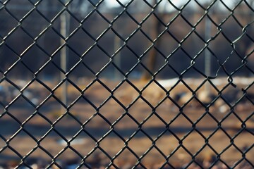 Fototapeta premium Silver Chain-Link Fence Overlooking Construction