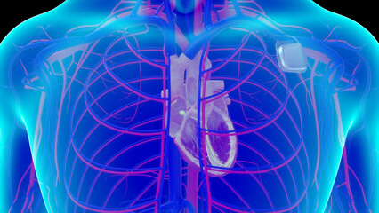 Heart artificial pacemaker 3d illustration
