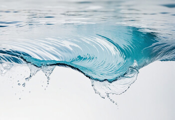 Blue waves and splashing water on white background   bright colors