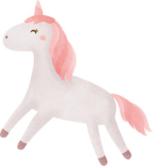 watercolor cute unicorn happily jumping in pastel color , kawaii unicorn set
