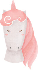 watercolor cute unicorn head in pastel color , kawaii unicorn set