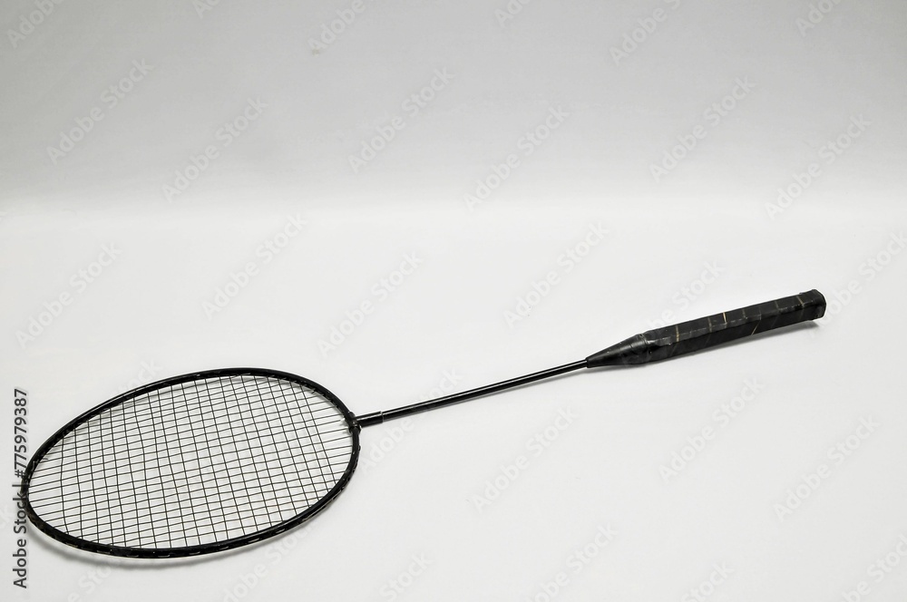 Wall mural black badminton racket isolated on white background