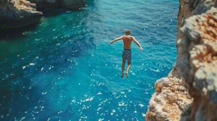 Ocean cliff jumping, summer adventure lifestyle