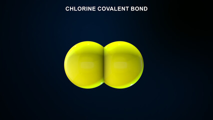 Chlorine covalent bond isolated in black background 3d illustration