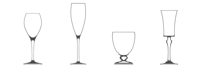 Set of wine glasses. Isolated flat icon symbol. 