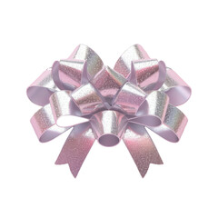 A pink bow with a silver embellishment