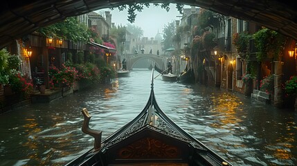 a gondola gliding silently through the narrow canals of Venice, its graceful movements and timeless charm capturing the essence of Italian romance and elegance, in cinematic 8k high resolution. - obrazy, fototapety, plakaty