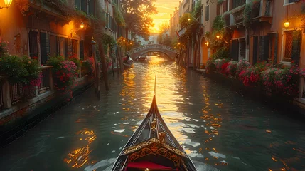 Fototapeten a gondola gliding silently through the narrow canals of Venice, its graceful movements and timeless charm capturing the essence of Italian romance and elegance, in cinematic 8k high resolution. © RANA
