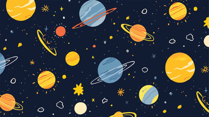 Solar system planets. Seamless pattern with hand-dr