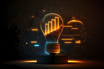 Innovation idea glowing light bulb graph diagram