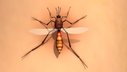 Mosquito biting in human body 3d illustration