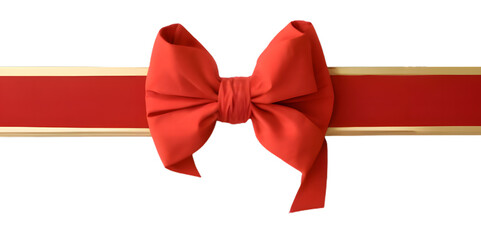 Red ribbon and bow with gold isolated on transparent png background