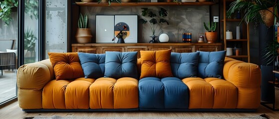 Fototapeta premium Furniture store showcasing modern sofas and couches with copy space in a stylish showroom interior. Concept Modern Sofas, Stylish Showroom, Copy Space, Furniture Store, Interior Design