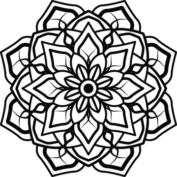 Flower mehndi pattern for Henna drawing and tattoo.Mandala coloring book simple and basic for beginners, seniors and children.