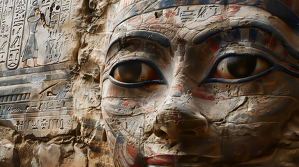 Egyptian-space warrior that has been carved on wall since ancient times - obrazy, fototapety, plakaty