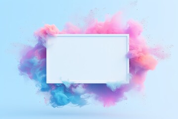 Fototapeta na wymiar White photo frame with a colorful powder explosion inside