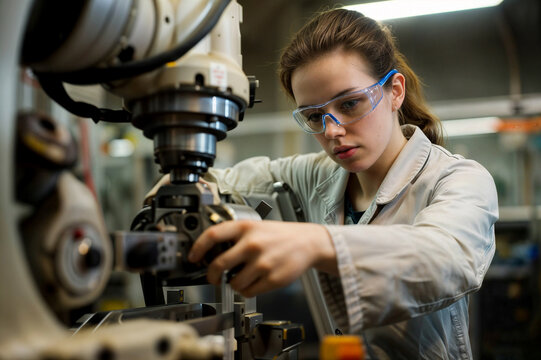 Female engineers carrying out machine maintenance