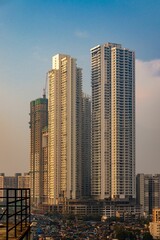 Fototapeta na wymiar Vertical aerial view of modern downtown buildings in Mumbai, India