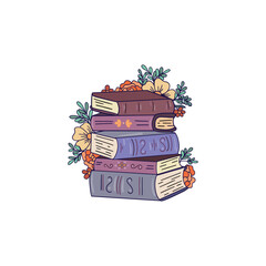 Stacks of books. Stylized vector illustration, colored version