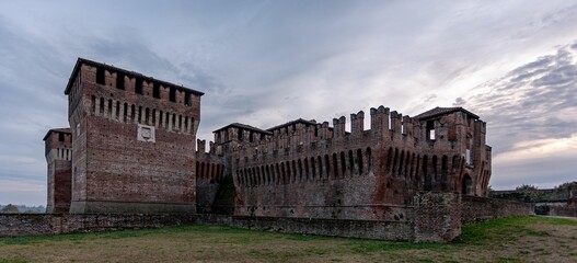 Beautiful shot of the historic Soncino's Castle and grounds in Italy