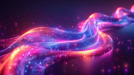 Electric light effect, neon glow swirl wave, purple and blue curve lines, cyber technology, fiber optics, isolated design element on dark transparent background. Modern illustration. - obrazy, fototapety, plakaty