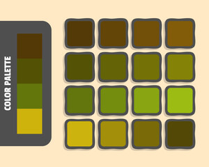 Saddlebrown darkolivegreen olive goldenrod color palette, colour matching, rgb colors, harmonious colours catalog