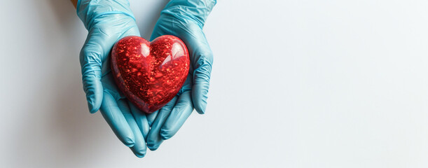 The tender care of medical professionals symbolized by a heart cradled in gloved hands.