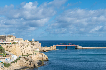 The ancient fort and St. Elmo's Bridge, Valletta, Malta