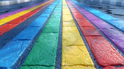 Vibrant Rainbow Painted Crosswalk Symbolizing Inclusivity and Diversity in the Urban Landscape