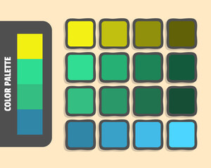 Yellow lightseagreen mediumseagreen steelblue color palette, colour matching, rgb colors, harmonious colours catalog