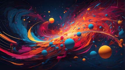  A symphony of intersecting lines and shapes, pulsating with vibrant energy in a digital cosmos.