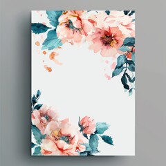 Watercolor floral motifs at the footer and header of a resume template - obrazy, fototapety, plakaty