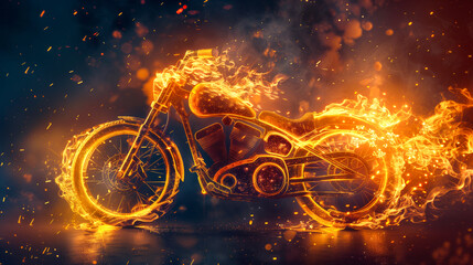 Isolated blazing bike, dark background