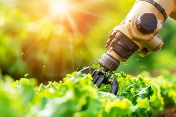 A robot is harvesting lettuce in a field.
