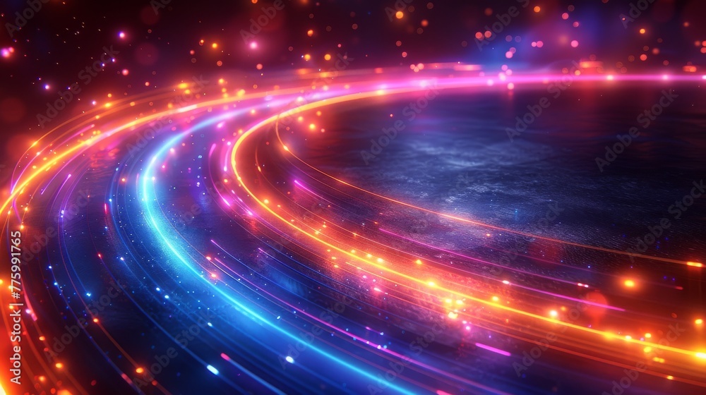 Poster an abstract luminous ring slow shutter speed effect. a neon blurry circle at motion. an abstract lig
