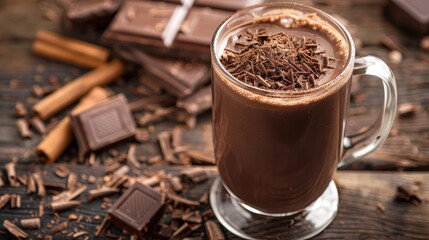 A delicious glass mug filled with natural cocoa drink