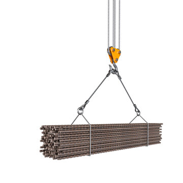 Industrial crane hook lifting steel rebars