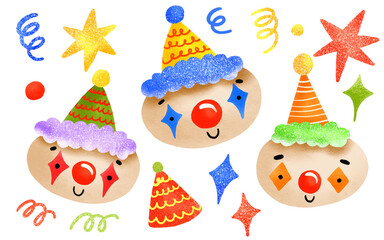 Funny illustration with clowns. Cute baby illustration on isolated background