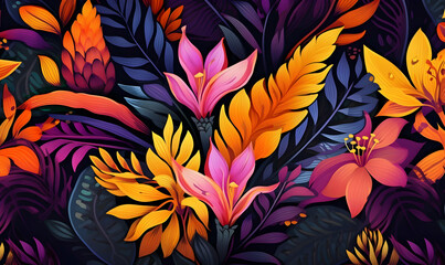 Abstract tropical leaves elements flower poster