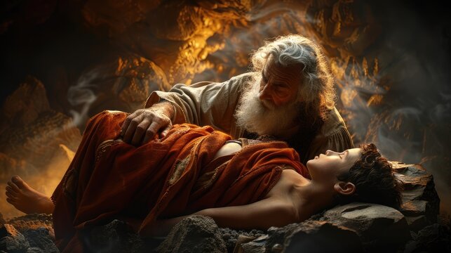 The sacrifice of isaac: an iconic event in the biblical narrative, depicting abraham's obedience and faith, as he offers his son isaac to god as an act of devotion and trust.