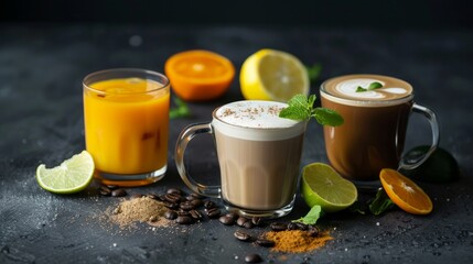 A tasteful arrangement of beverages including latte