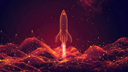 Fotobehang A digital art piece portraying a business startup concept through a rocket launch © Chingiz
