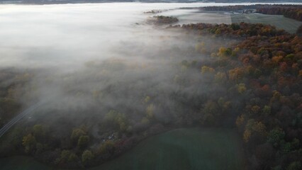 Aerial view of a fog in the valley