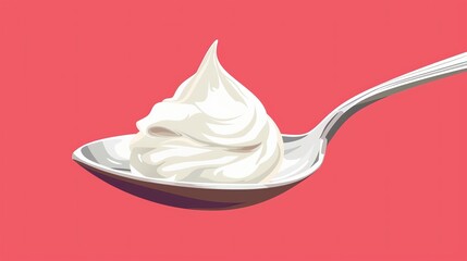 A vector illustration depicting a spoon filled with yogurt above a bowl of yogurt